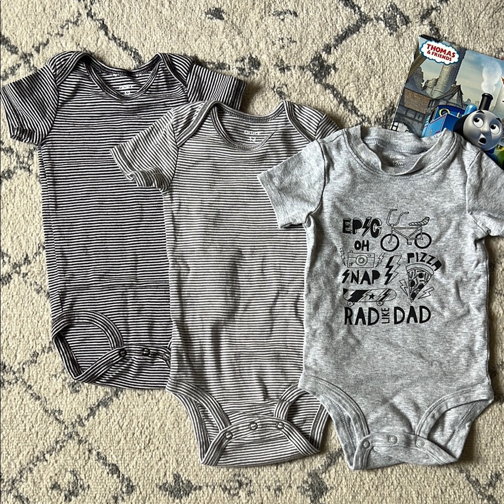 Gray Striped and Graphic Baby One Piece Set